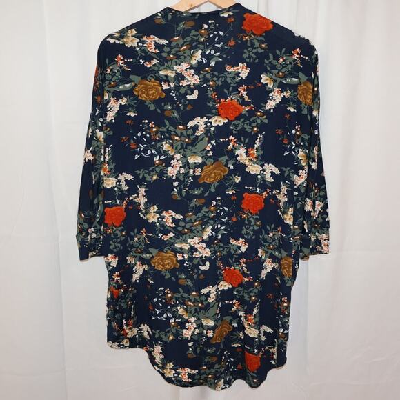 Scobe Kimomo Size Medium Open Front Blazer Blue Floral Rayon Asymmetric Hem - Picture 6 of 13